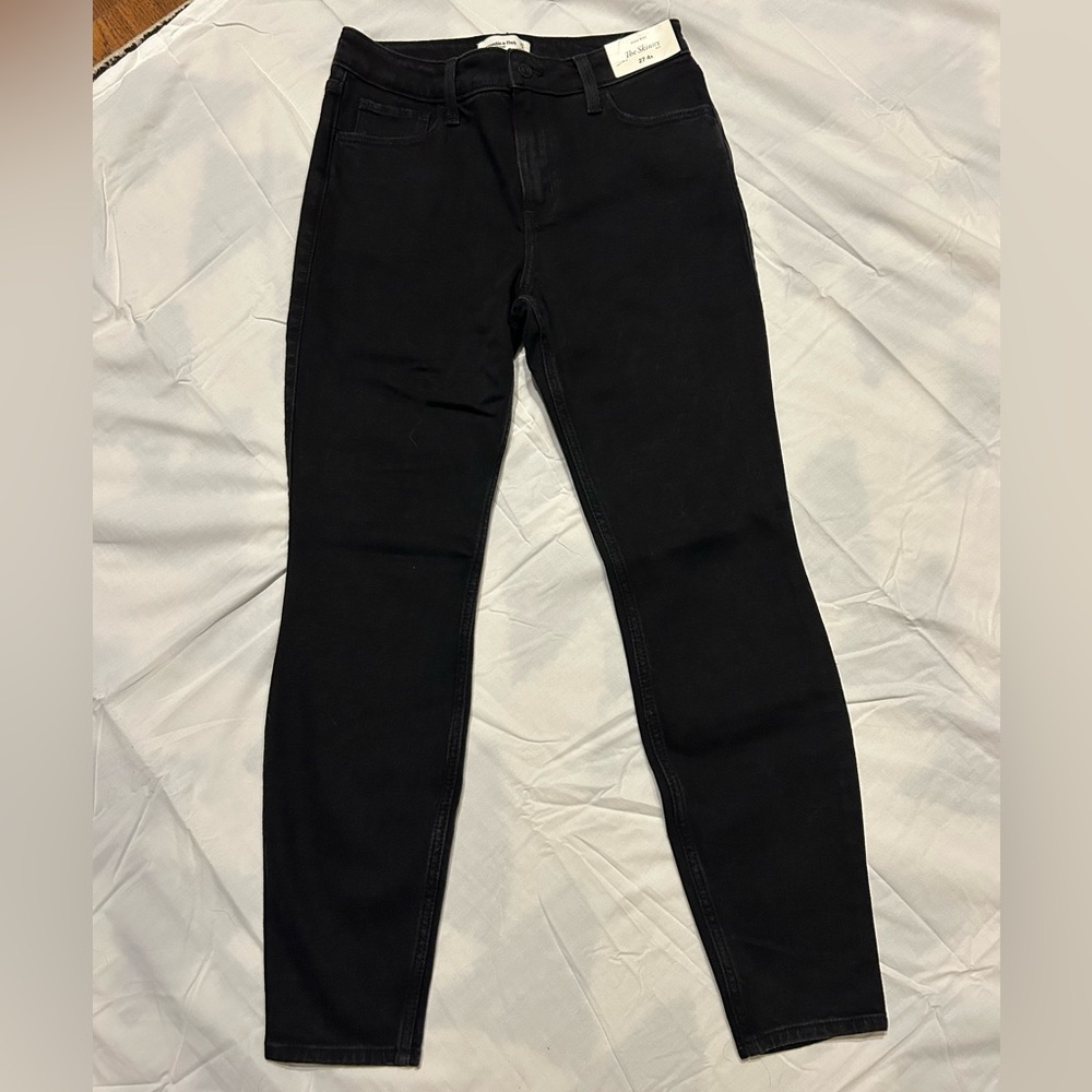 Abercrombie & Fitch Black Skinny Jeans with Distressed Seams